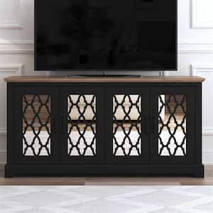 Heron 59.1 in. Black with Knotty Oak 4 Door TV Stand Fits TV's up to 65 in.