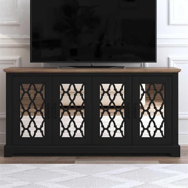 GALANO Heron 59.1 in. Black with Knotty Oak 4 Door TV Stand Fits TV's up to 65 in.