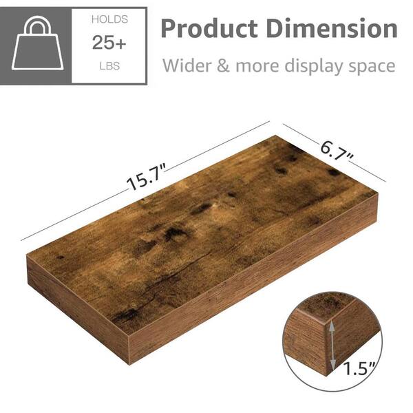 15.7 in. W x 6 in. D Brown wood Floating Shelves, Bathroom Shelves