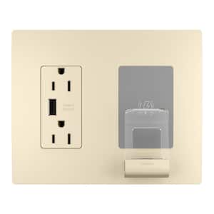 radiant 15 Amp 125-Volt Decorator Duplex Outlet Tamper Resistant USB Wireless Charger with Wall Plate USB, Light Almond