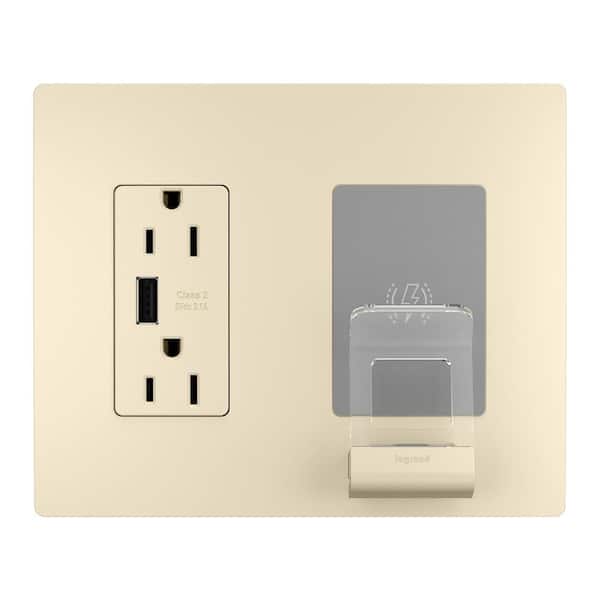 Legrand radiant 15 Amp 125-Volt Decorator Duplex Outlet Tamper Resistant USB Wireless Charger with Wall Plate USB, Light Almond