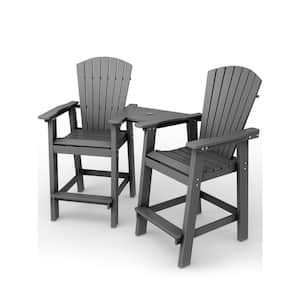 Balcony Chair Plastic Tall Adirondack Chair Set of 2 Outdoor Adirondack Barstools with Connecting Tray in Gray
