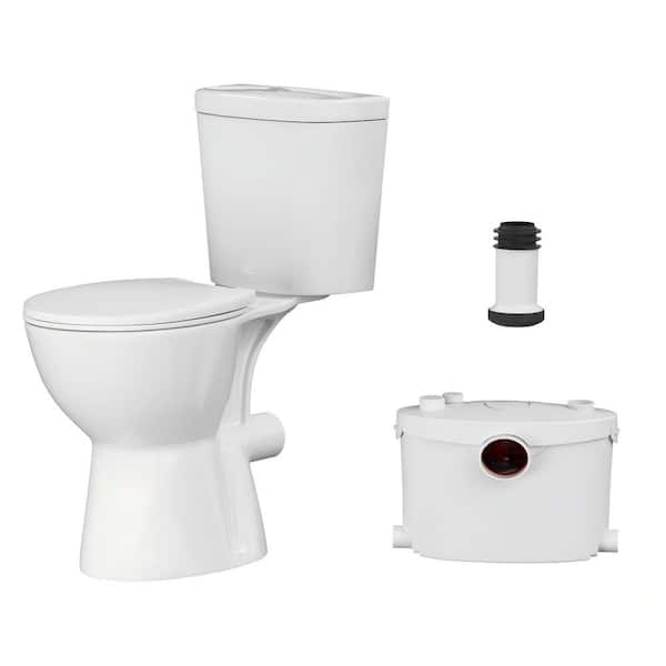 PRO Macerator Toilet with 1.34 HP Macerator Pump, 2-Piece Round 0.8/1.28 GPF Dual Flush Tall Toilet, for Basements White