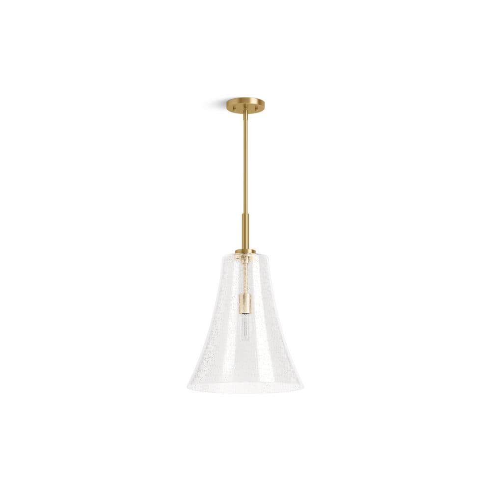 14" Brushed Moderne Brass and Glass Pendant Light