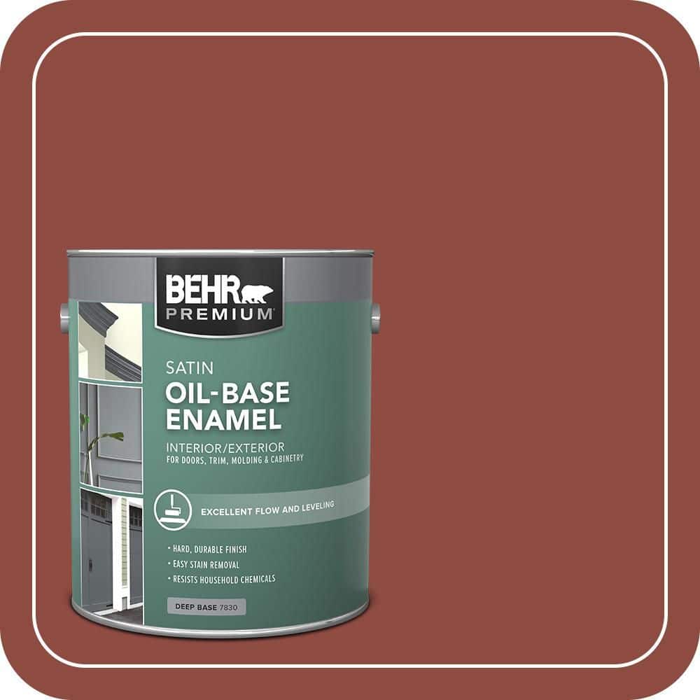 BEHR 1 gal. #PPH-72 RUSTY RED Oil-Based Satin Enamel Interior/Exterior ...