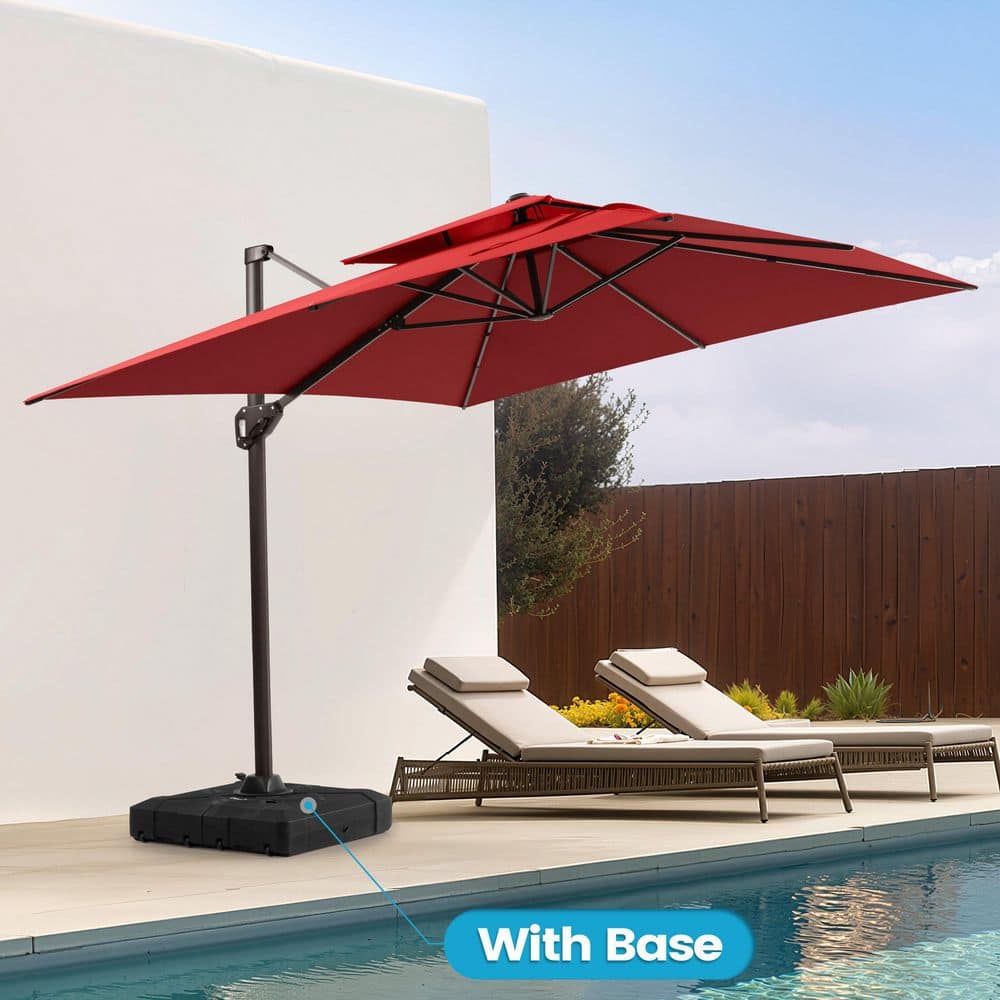 11 ft. x 9 ft. Swivel Double-Top Cantilever Tilt Patio Umbrella in Red with 260 lbs. HDPE Base price history on PriceWatchPro