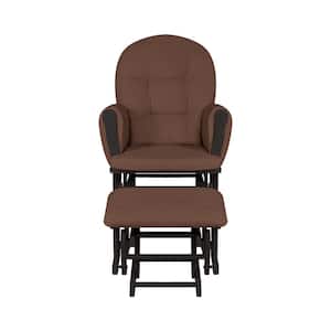 Black/Chocolate Glider and Ottoman Set Nursery Rocking Chair with Ottoman for Breastfeeding and Reading, Modern Glider