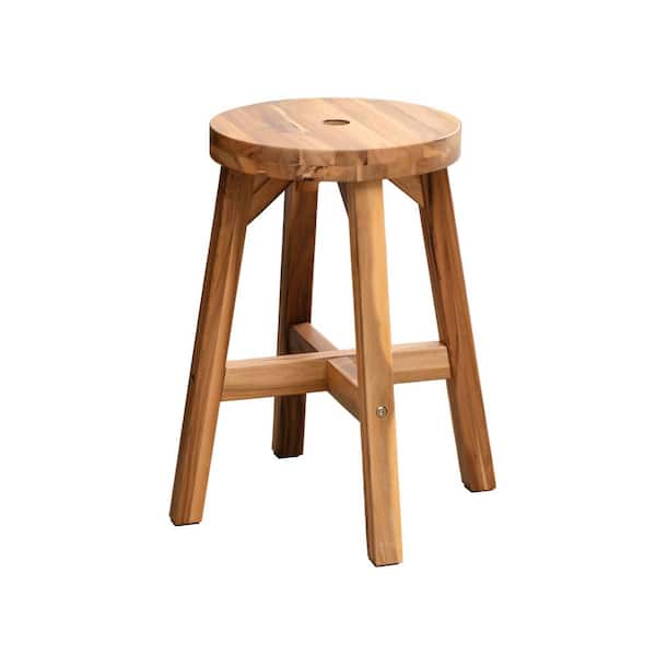 Wateday Natural Bench with Round Top Stool 17.7 in. H x 15.4 in. W x 15.4 in. D