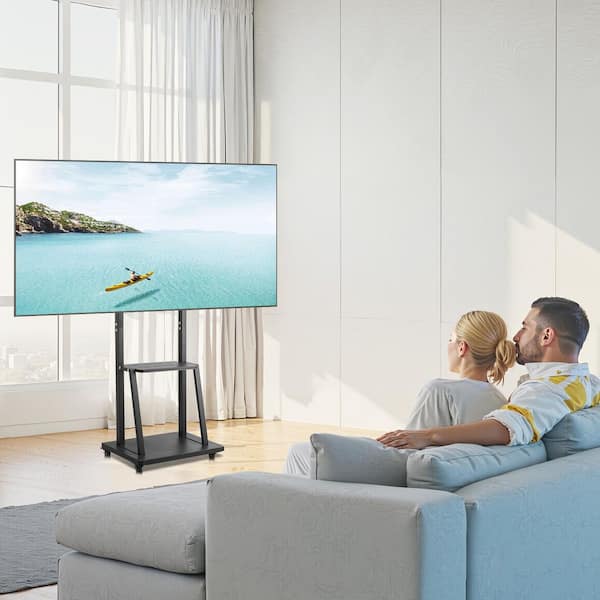 Rolling TV Stand, Mobile TV Cart for 32-75 in. Screens, Height Adjustable Portable Monitor Stand, Holds Up to 150 lbs.