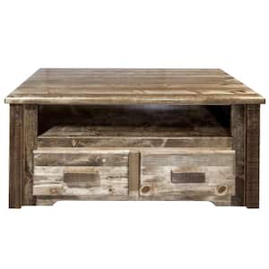 Homestead 41 in. Brown Large Rectangle Wood Coffee Table with 2-Drawers