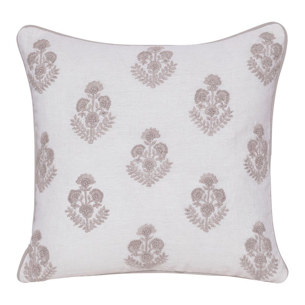 Odyssey Hand-Woven Natural/Cream Floral Linen 20 in. x 20 in. Indoor Throw 