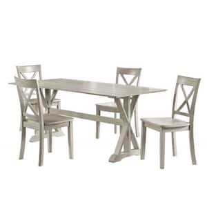 Jamestown 5-Piece Antique White Wash Wood Dining Set, Table Plus (4-Chairs)
