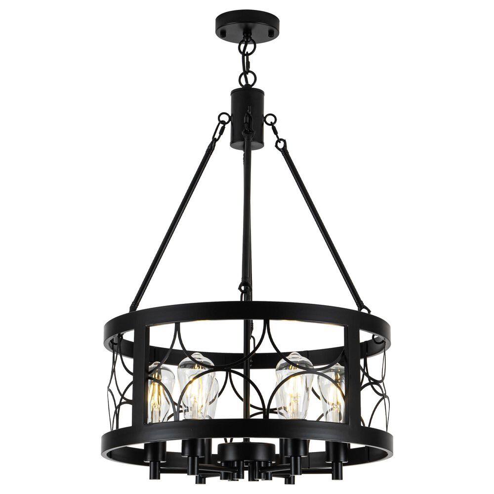 19.68 in. 6-Light Matte Black Drum Chandelier with Metal Shade and No Bulbs Included For Dinning Room Kitchen Island price history on PriceWatchPro