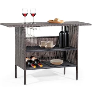Plastic Wicker Outdoor Bar with Counter Table Shelves