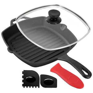 10.4 in. Pre-Seasoned Cast Iron Griddle with Tempered Glass Lid