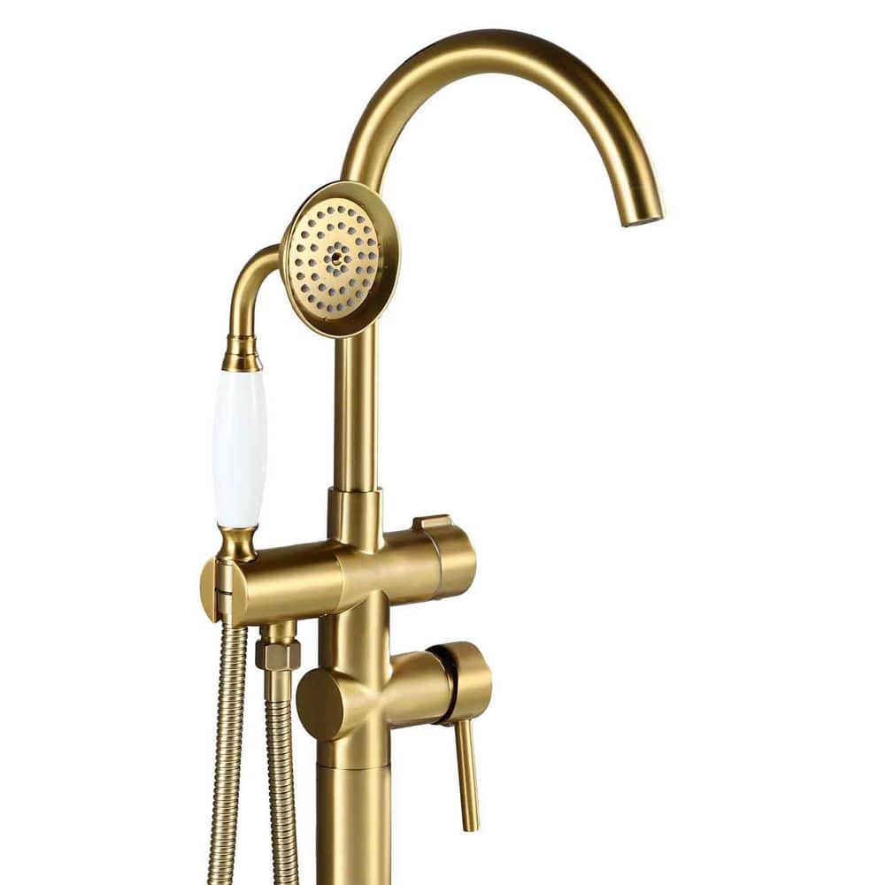 Single-Handle Floor-Mount Roman Tub Faucet with Hand Shower in Brushed Gold price history on PriceWatchPro