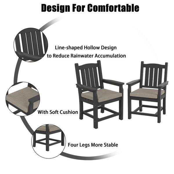 Mondawe Valkyrie Gray Plastic Outdoor Dining Arm Chair with Gray Bean  Cushions (2-Pack) JO-ML1907 - The Home Depot