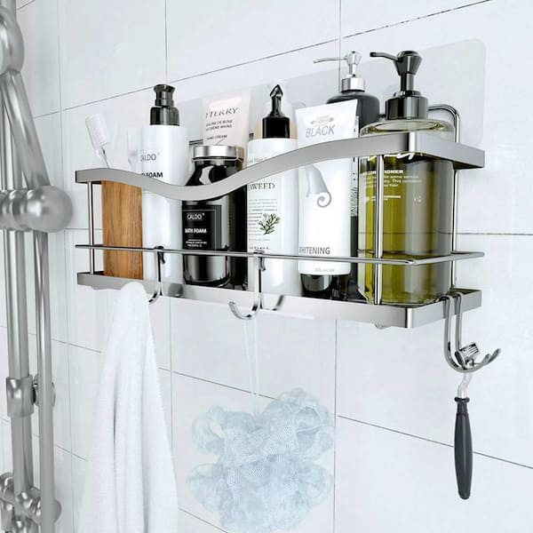 Dyiom Shower Caddy Shampoo Holder Organizer Adhesive Bathroom Shelf Stainless Steel, Silver