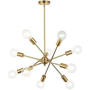 23.2 in. W 10-Lights Sputnik Chandelier Gold Pendant Lighting for Dining Room Hallway Flat/Sloped Ceiling, E26, No Bulbs