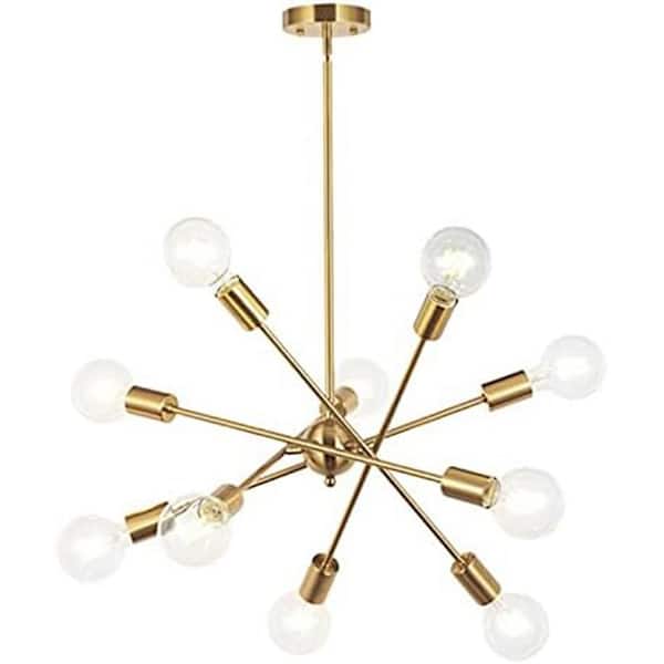 Sunpez 23.2 in. W 10-Lights Sputnik Chandelier Gold Pendant Lighting for Dining Room Hallway Flat/Sloped Ceiling, E26, No Bulbs