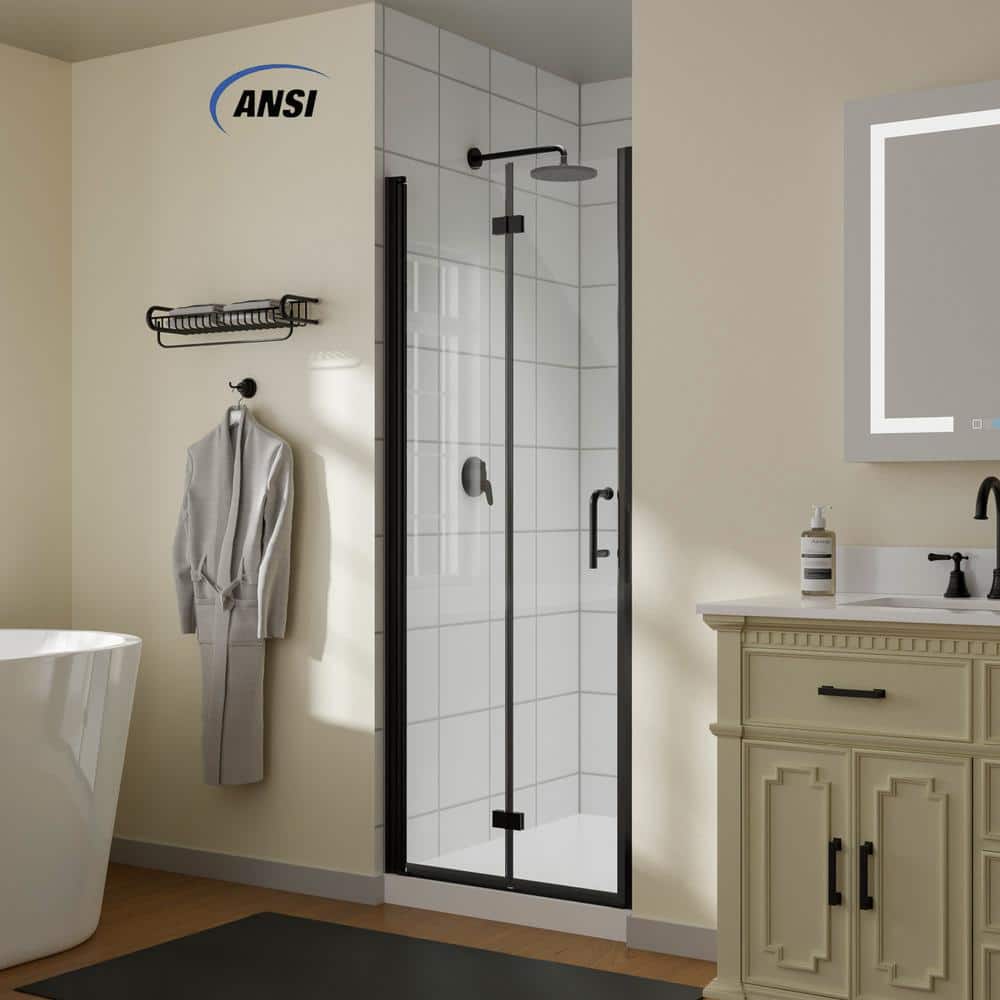 30 to 31-3/8 in. W x 72 in. H Bi-Fold Semi-Frameless Shower Doors in Matte Black with Tempered Clear Glass price history on PriceWatchPro