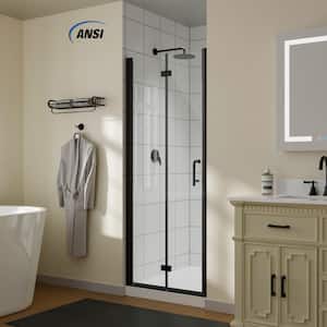 30 to 31-3/8 in. W x 72 in. H Bi-Fold Semi-Frameless Shower Doors in Matte Black with Tempered Clear Glass