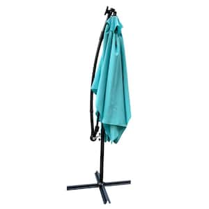 10 ft. Steel Cantilever Solar Rectangle Patio Umbrella in Turquoise with LED Lighted