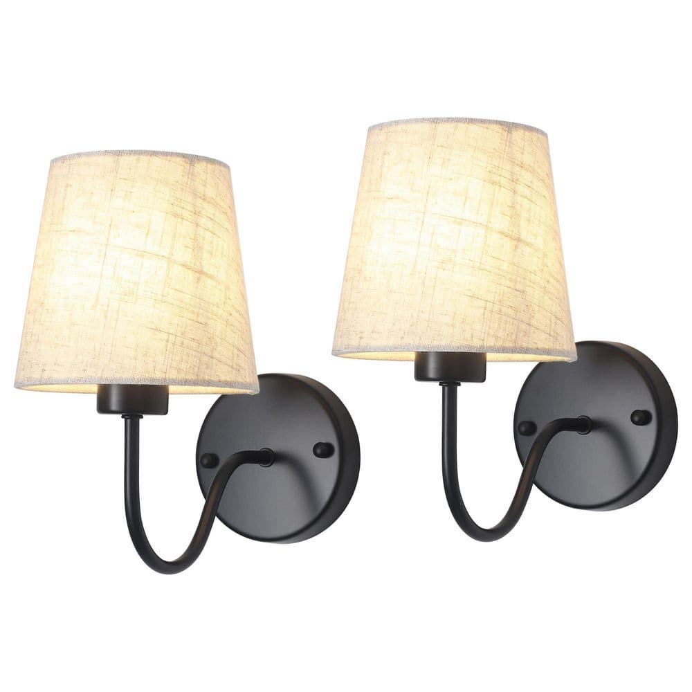 7.4 in.1-Light Black Modern Bath Wall Sconces With Linen Beige Fabric Lampshade(Set of 2) price history on PriceWatchPro