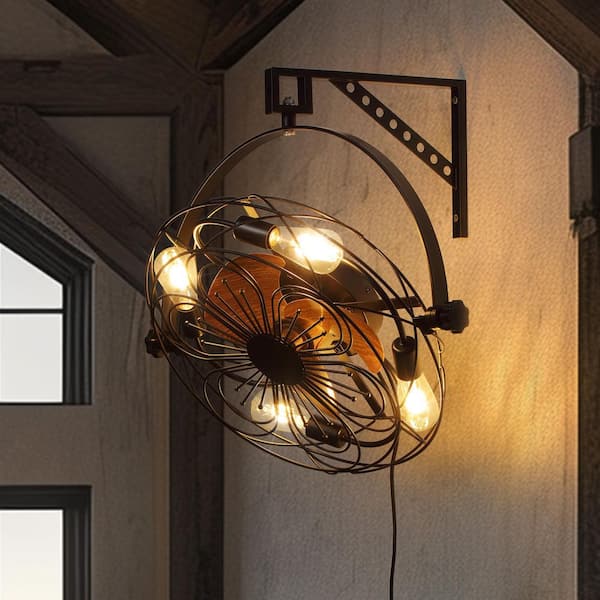 20 in. Indoor/Covered Outdoor Black Cage Wall Mounted Ceiling Fan with Light and Remote for Industrial Garage