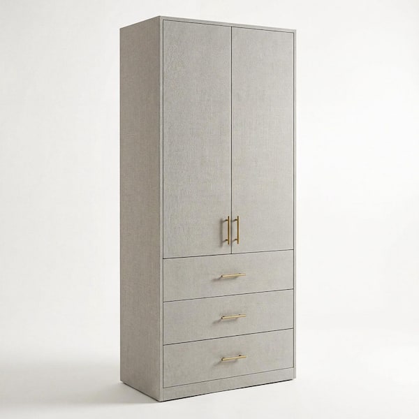 31.5 in. W Gray Freestanding Closet System with Doors and Drawers 2-Shelf Wood Closet System