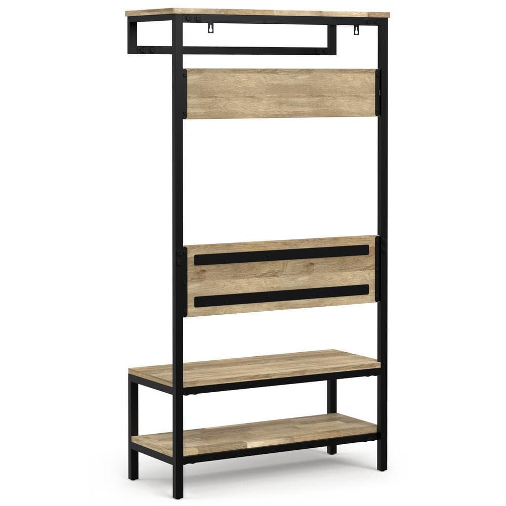 Natural Mango Wood Industrial Hall Tree with Storage Bench