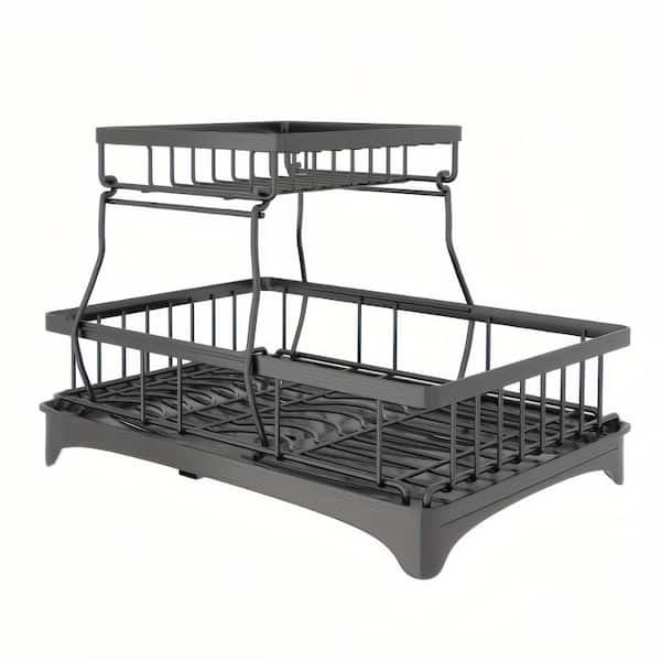 Aoibox 2-Tier Dish Rack Drying Drainer with Drainboard Detachable Organizer Set with Utensil Holder Cup Rack Swivel Spout