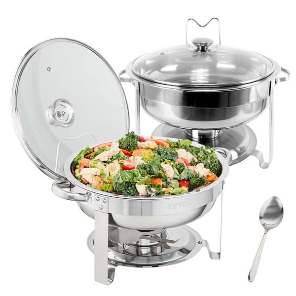 4 qt. Stainless Steel Chafer Chafing Dishes Buffet Set with 2-Full Size Pans Round Catering Warmer Server (2-Piece)