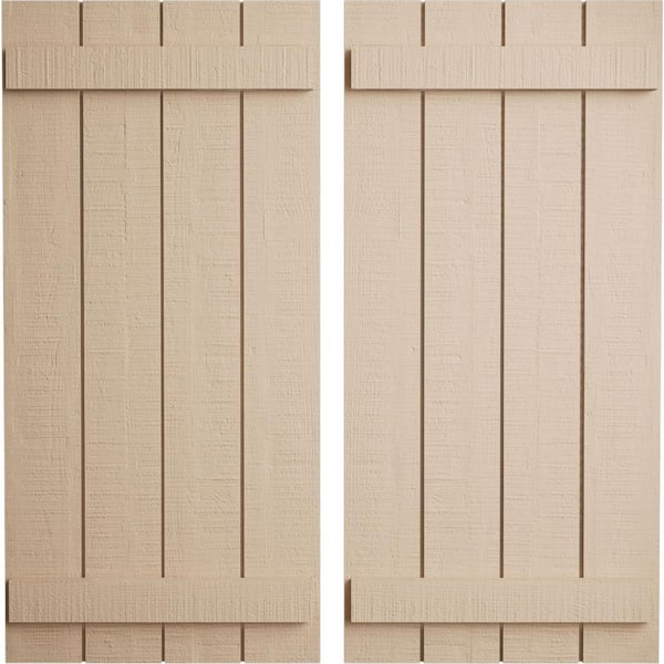 22 in. x 54 in. Timberthane Polyurethane 4-Board Joined Board-n-Batten Rough Cedar Faux Wood Shutters Pair