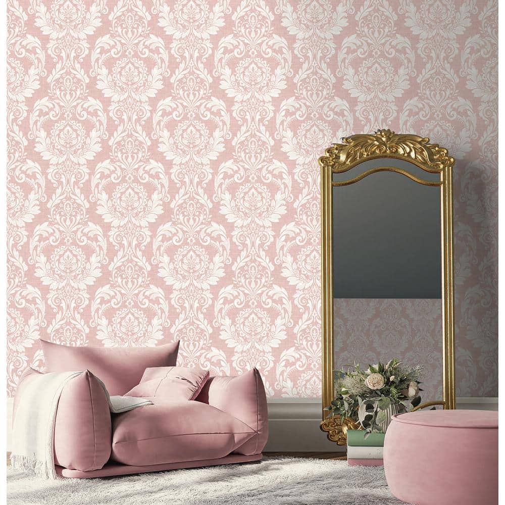 Light Pink Damask Self-Adhesive Repositionable Wallpaper