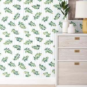 Plinto Stripe White/Green Peel and Stick Wallpaper Panel (covers 26 sq. ft.)