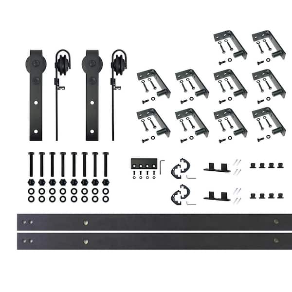 HOMACER 13 ft./156 in. Black Rustic Ceiling Mount Non-Bypass Sliding Barn Door Track and Hardware Kit for Double Doors