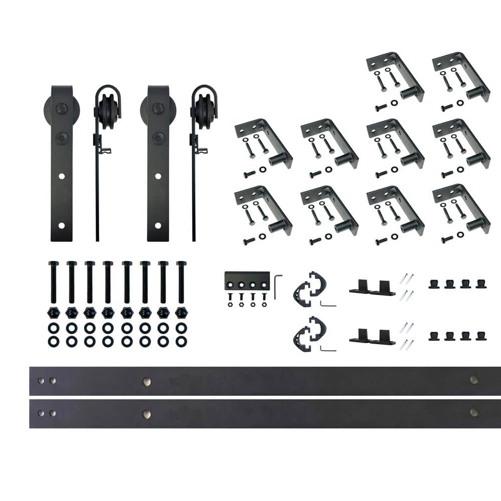 13 ft./156 in. Black Rustic Ceiling Mount Non-Bypass Sliding Barn Door Track and Hardware Kit for Double Doors price history on PriceWatchPro