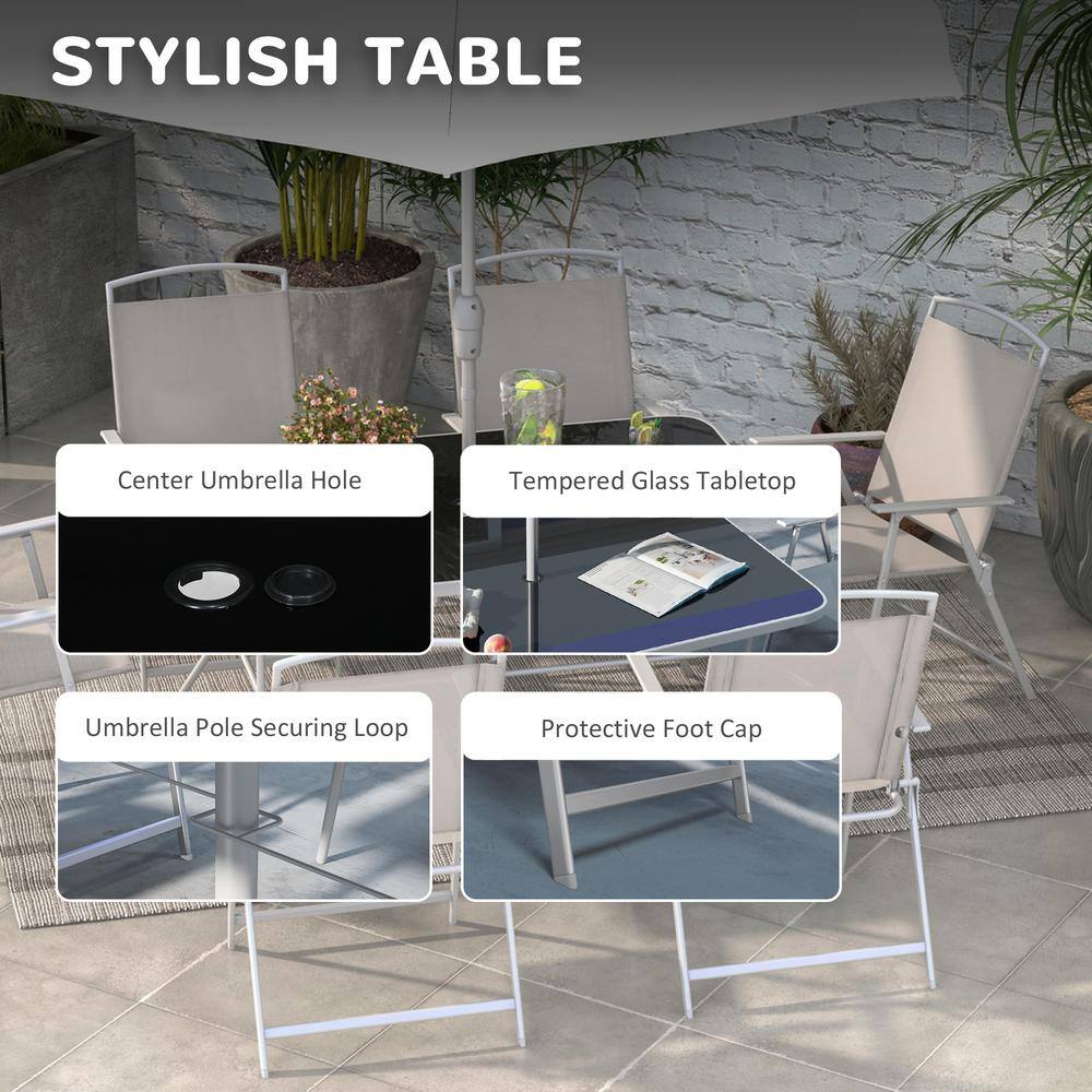 Gray 8-Piece Patio Dining Set with Umbrella and Folding Chairs