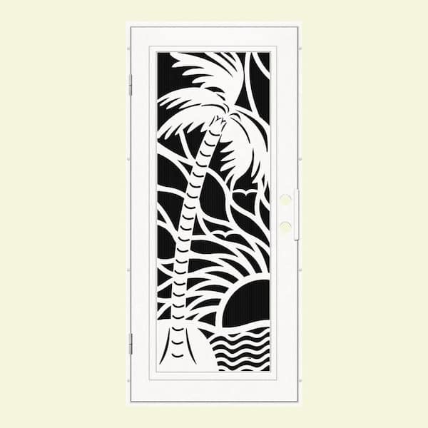 Unique Home Designs 36 in. x 80 in. Playa White Right-Hand Surface Mount Security Door with Charcoal Insect Screen