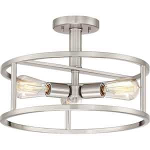 New Harbor 15 in. 3-Light Brushed Nickel Semi-Flush Mount