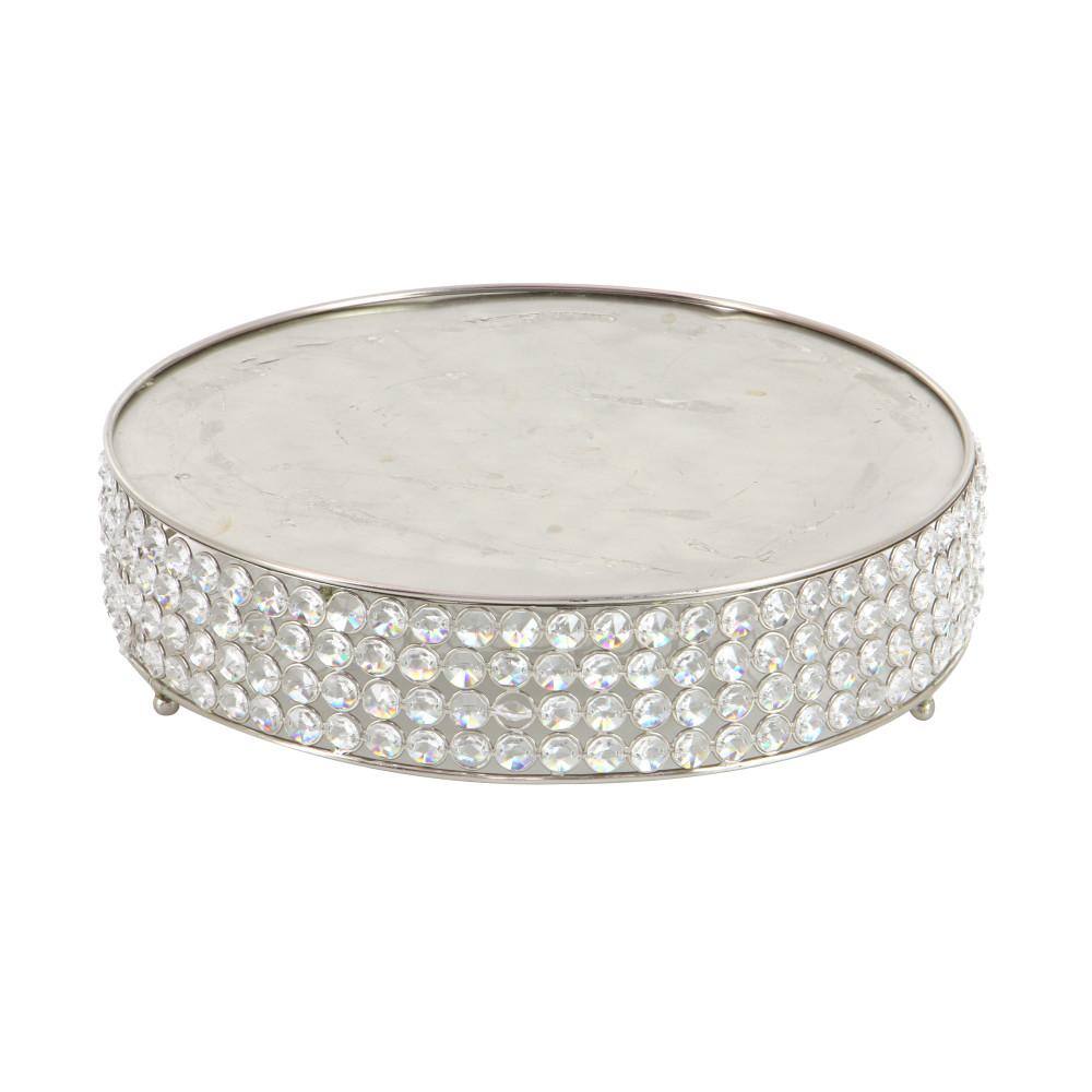 Silver Encrusted Iron Cake Stands with Crystal Beads, Set of 3