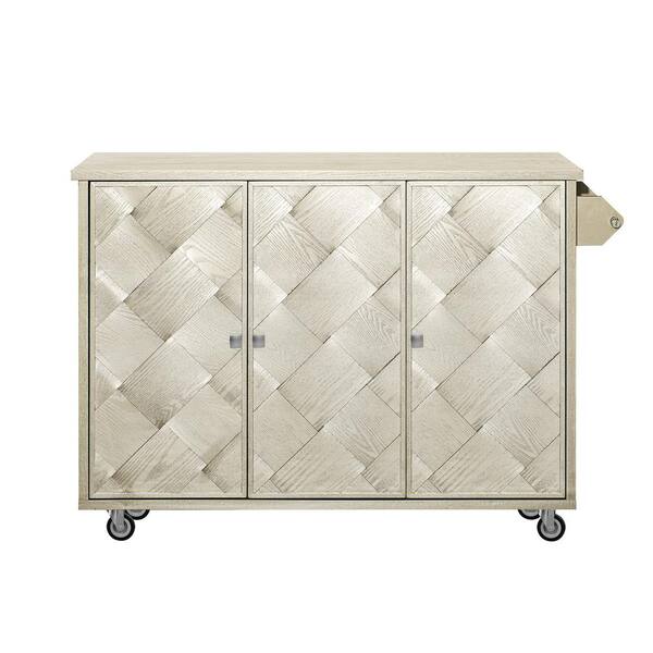 51.2 in. W Champagne Wood Kitchen Cart with Ash Venee, Kitchen Island with Drop Leaf and Storage Rack
