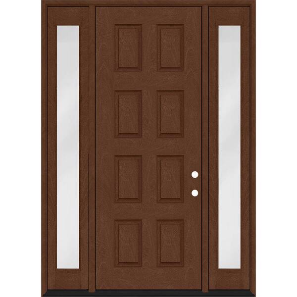 Steves & Sons Regency 68 in. x 96 in. 8-Panel LHIS Chestnut Stain Mahogany Fiberglass Prehung Front Door w/Dbl 14in. Sidelites