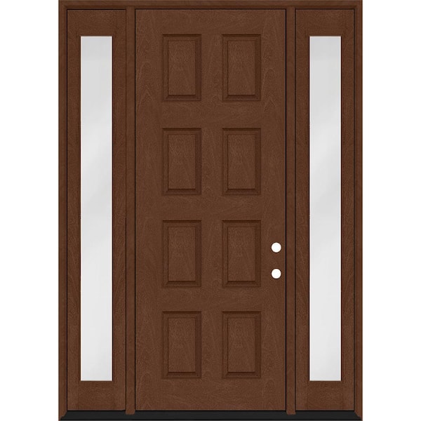 Steves & Sons Regency 64 in. x 96 in. 8-Panel LHIS Chestnut Stain Mahogany Fiberglass Prehung Front Door w/Dbl 12in. Sidelites