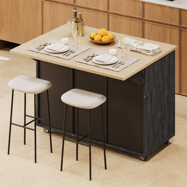 Runesay Blue Mdf Base with Mdf Wood Top Rolling Kitchen Island (29.5-in x 51.2-in x 36.2-in)