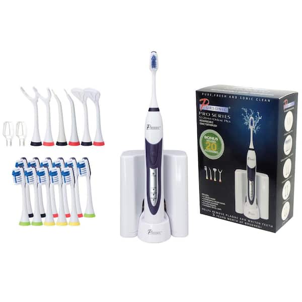 PURSONIC Rechargeable Electric Toothbrush in White with Bonus Value Pack