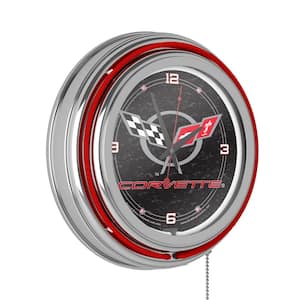 Corvette Red C5 Black Lighted Analog Neon Clock