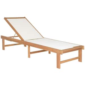 Manteca Teak Brown 1-Piece Wood Outdoor Chaise Lounge Chair with Textile Beige Fabric