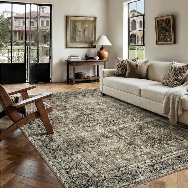 Kingston Brown 6 ft. x 9 ft. Distressed Herati All Over Design Area Rug